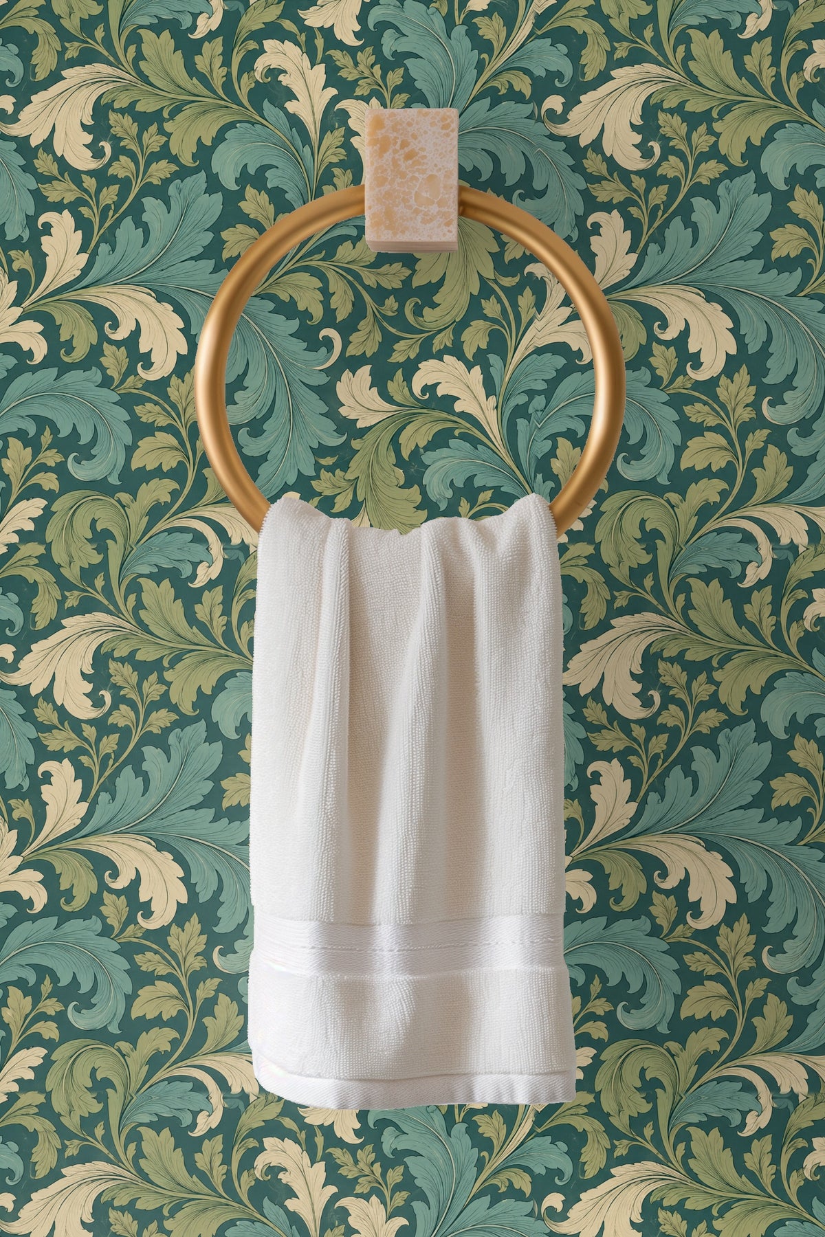 Flowing acanthus leaf motifs in wallpaper creating movement and balance