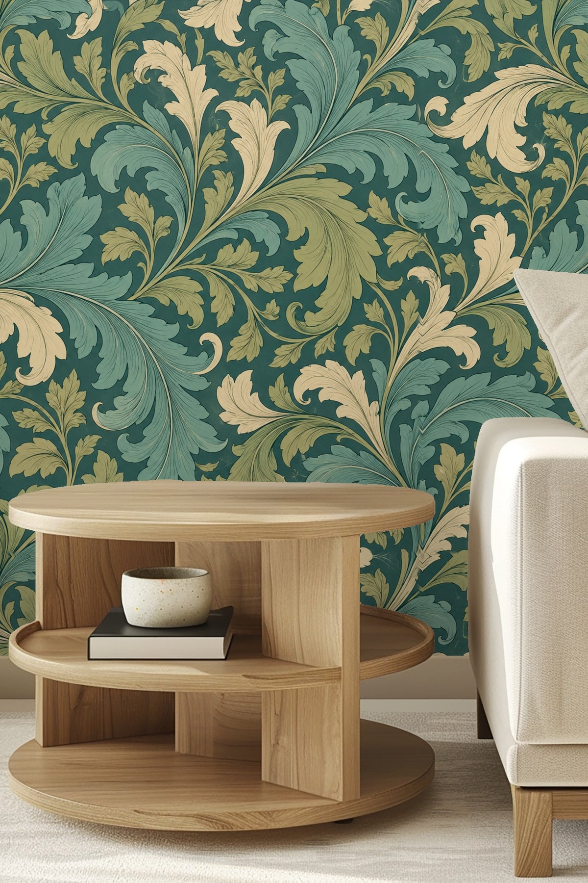 Detailed botanical design on wallpaper showcasing brushstroke textures