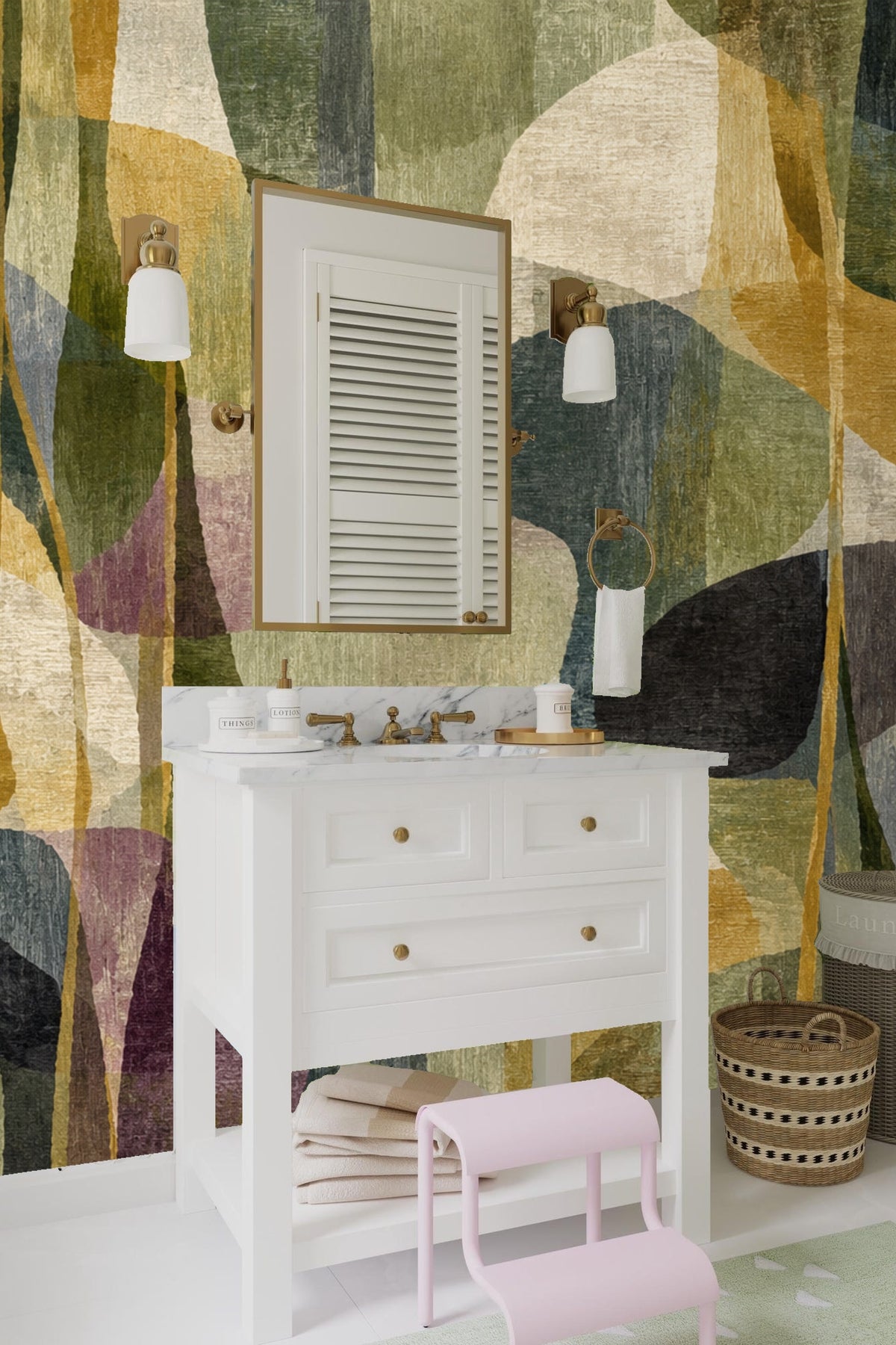 Textured abstract wallpaper mural with soft vertical lines in earth tones.