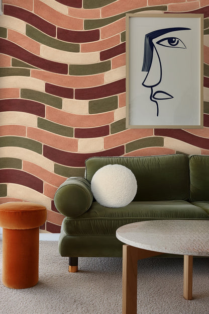 Pattern repeat detail of wavy elongated tiles in natural tones.