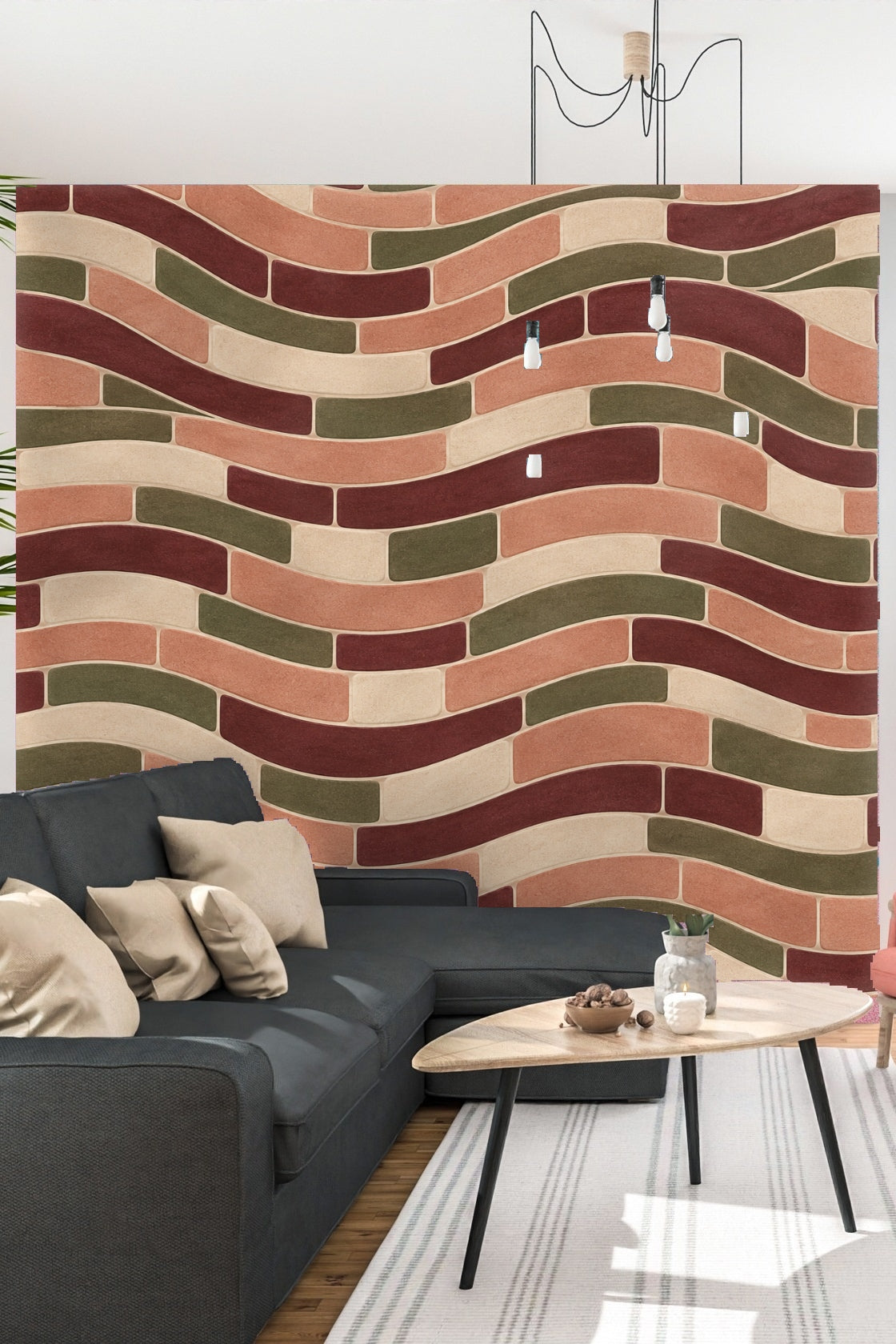 Textured wallpaper swatch with brick-like rounded shapes.