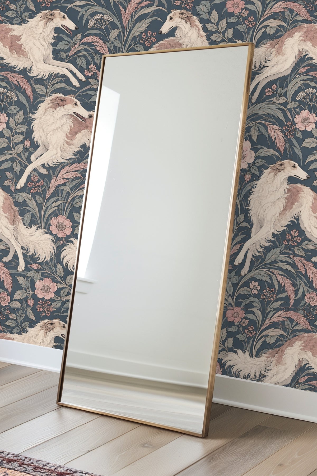 Side view of wallpaper pattern highlighting dog's fur texture and leaf shapes