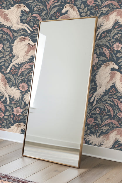 Side view of wallpaper pattern highlighting dog's fur texture and leaf shapes