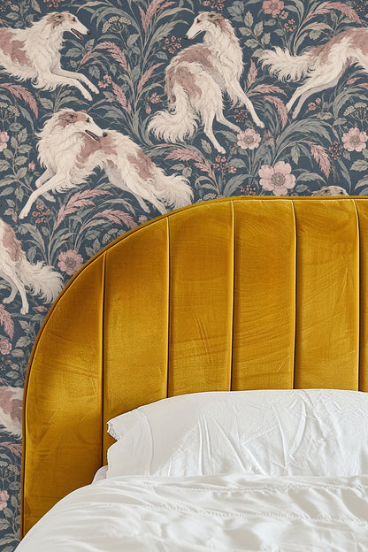 Living space with wallpaper creating elegant backdrop