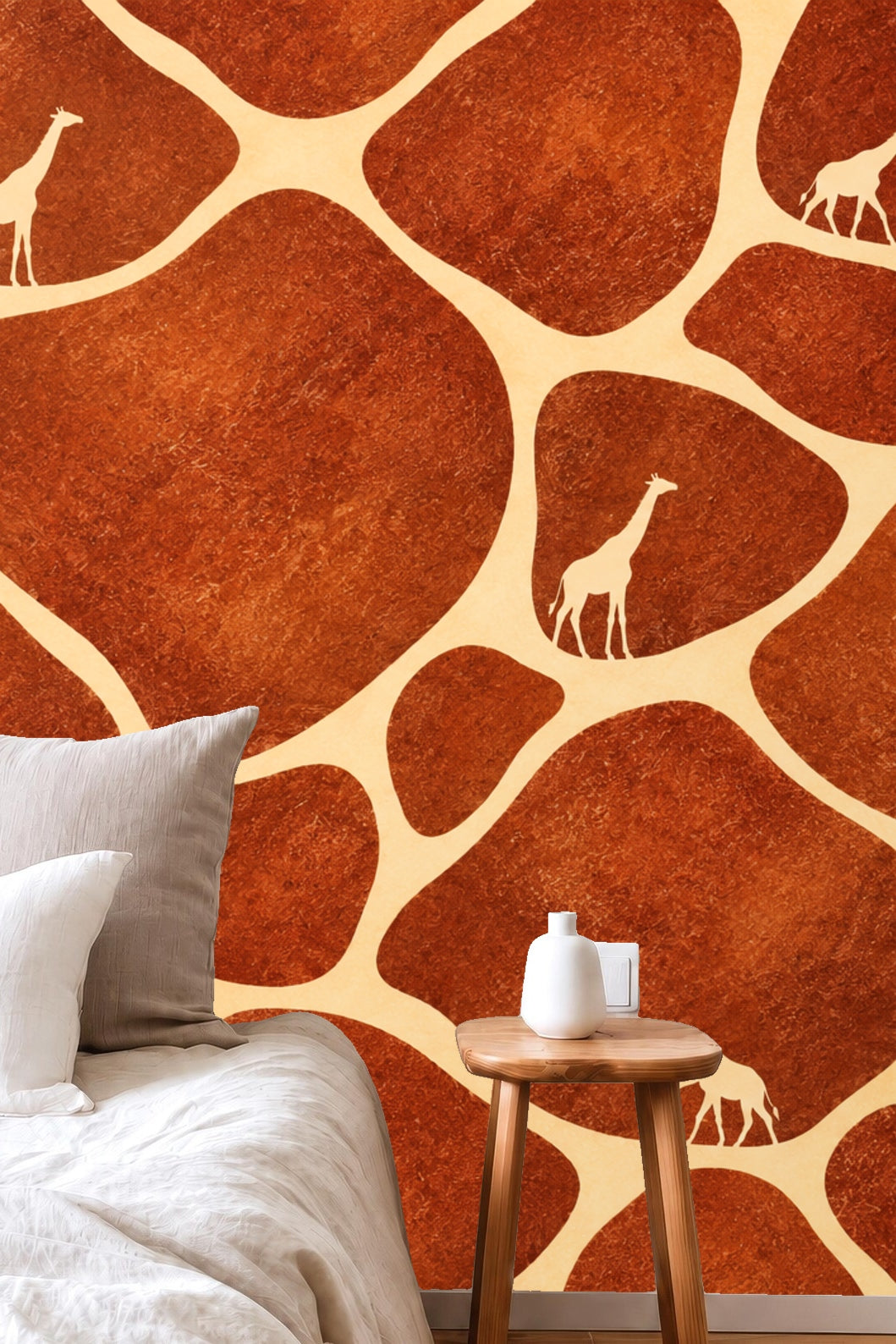 Textured terracotta stone motifs bordered by cream color on wallpaper