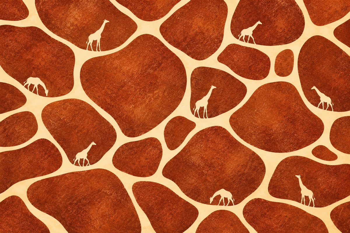 Moody interior scene featuring giraffe print wallpaper with strong visual presence
