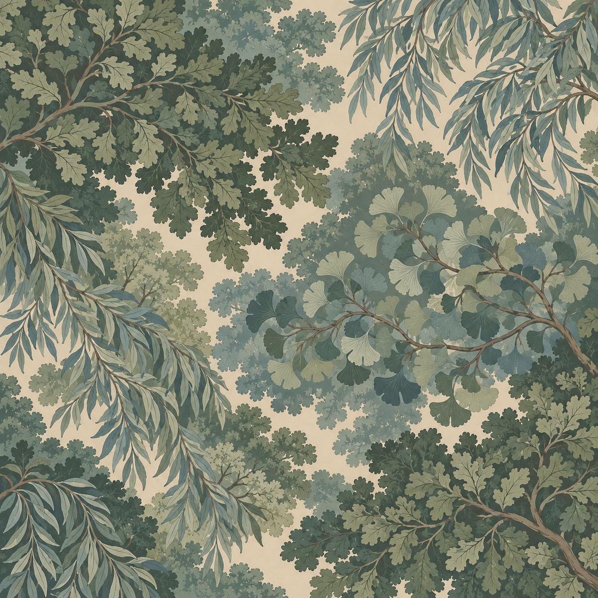 Swatch-style crop of the design highlighting the muted sage, teal and sea-glass green palette