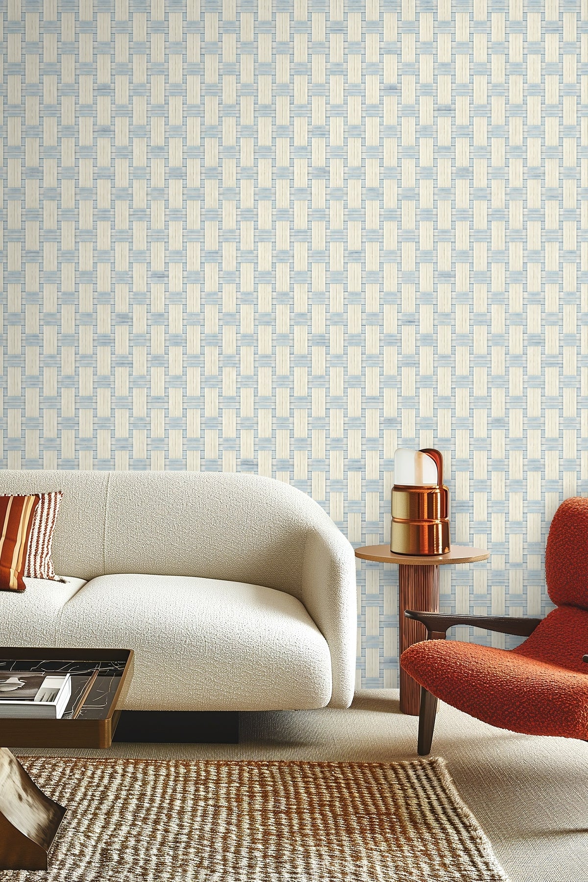 Woven Light Grid wallpaper shown in an interior setting