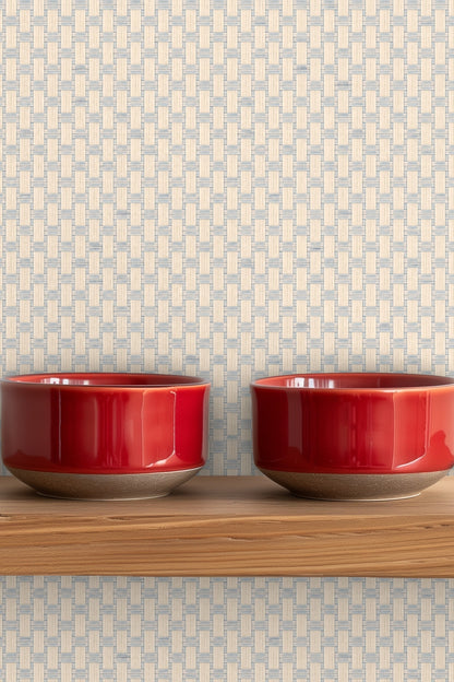 Woven Light Grid wallpaper shown in an interior setting