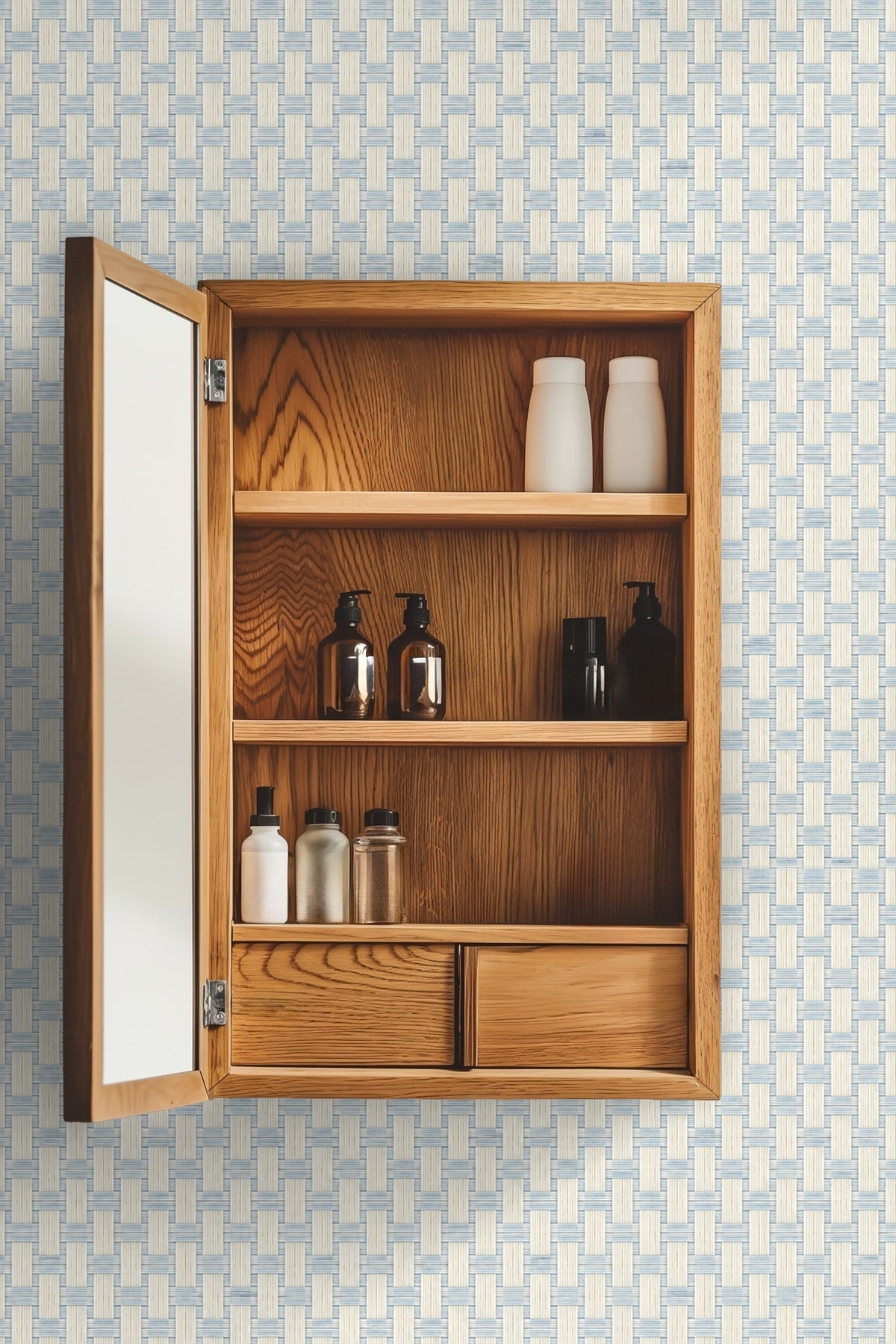 Woven Light Grid wallpaper shown in an interior setting