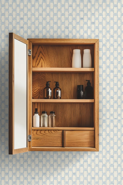 Woven Light Grid wallpaper shown in an interior setting