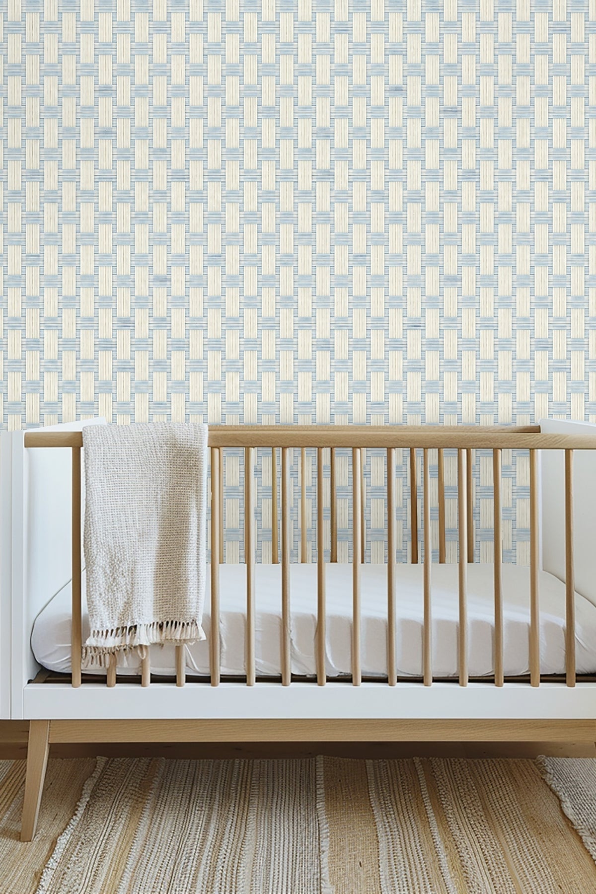 Woven Light Grid wallpaper shown in an interior setting