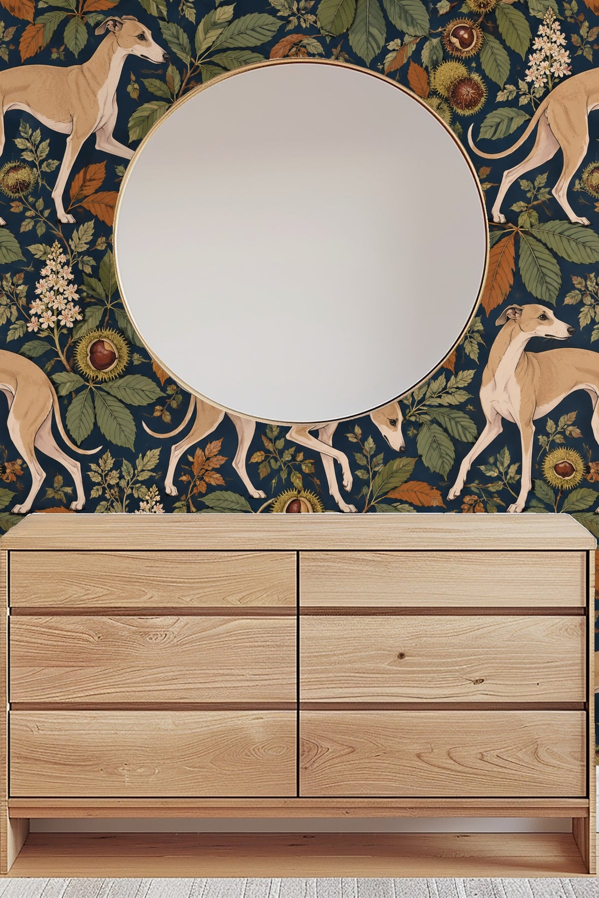 Chestnut leaves and blossom clusters in wallpaper pattern