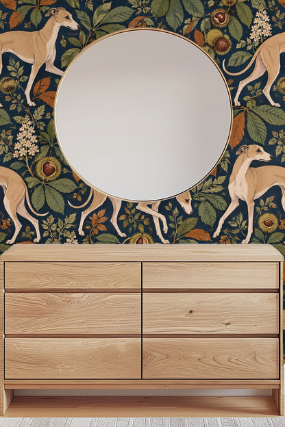 Chestnut leaves and blossom clusters in wallpaper pattern