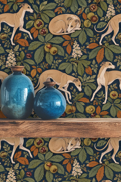 Whippet dog walking pose in wallpaper design