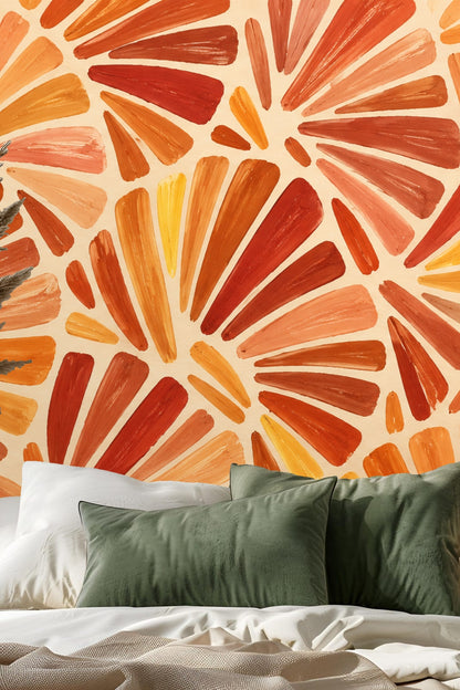 Pattern repeat showing dynamic brush stroke fans in orange and yellow shades