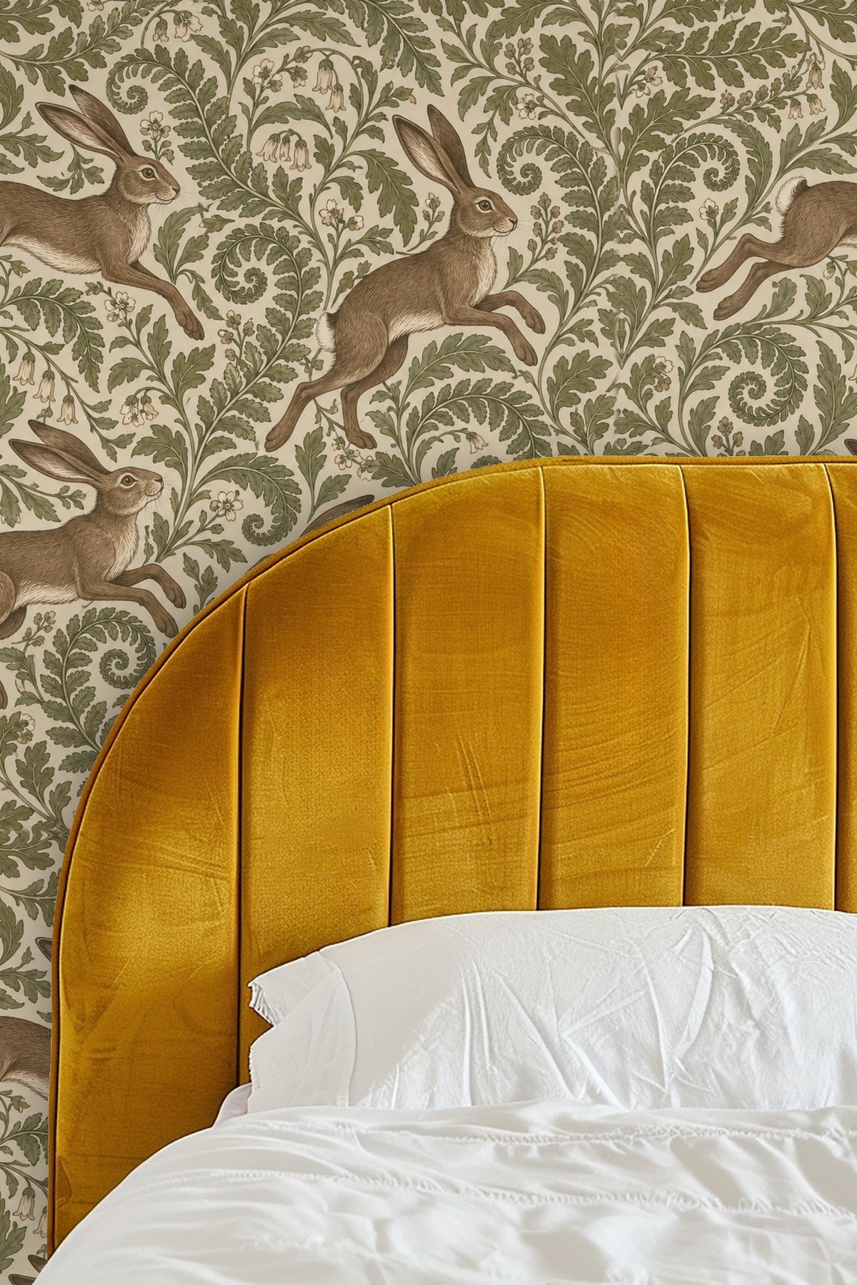 Naturalist style wallpaper with intricate linear detail and botanical motifs