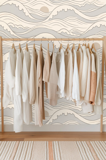 Quiet Crest Waves wallpaper shown in an interior setting