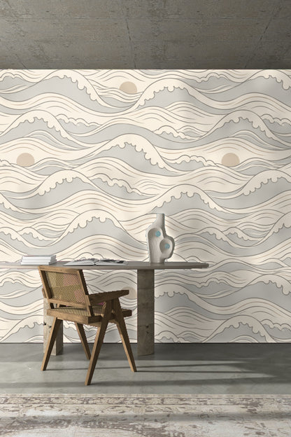 Quiet Crest Waves wallpaper shown in an interior setting
