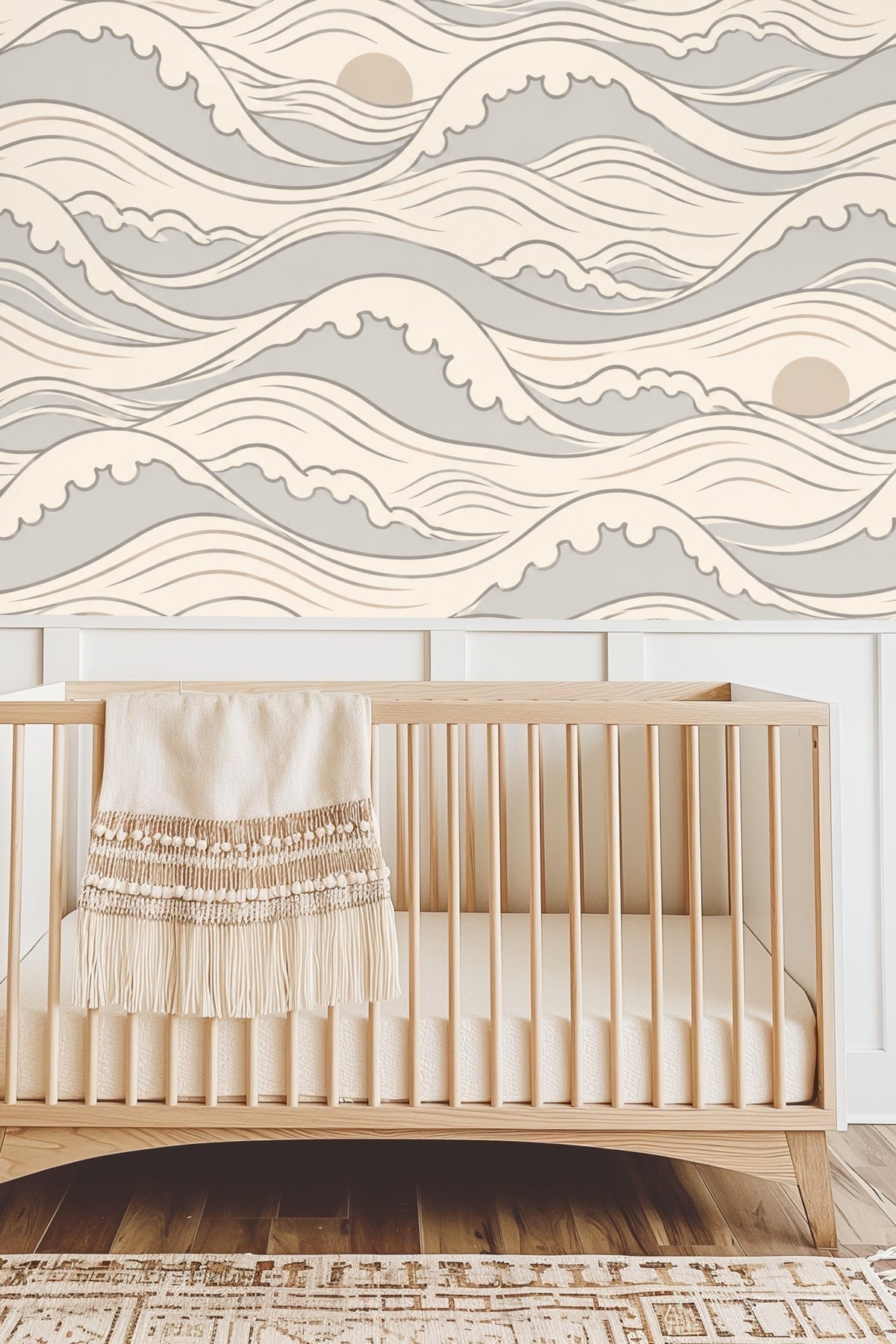 Quiet Crest Waves wallpaper shown in an interior setting