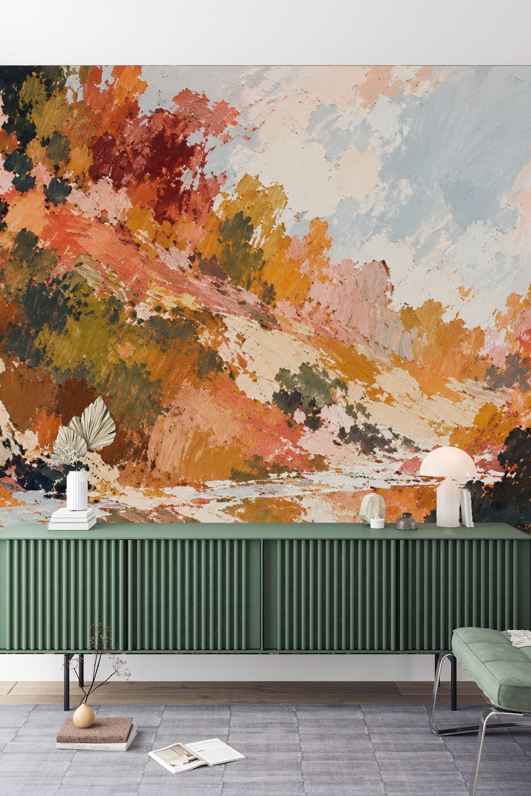Detailed view of brushstroke texture in warm orange and brown shades