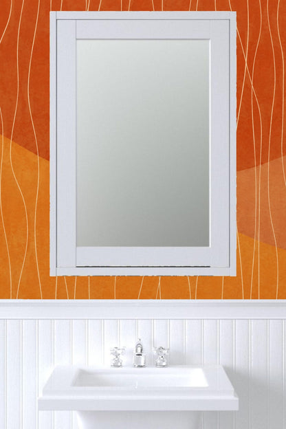 Warm orange and ochre wallpaper section showing soft layered color with sinuous white line accents