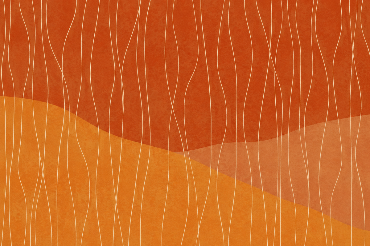 Artistic wallpaper design with layered warm tones and delicate white vertical waves in rich orange palette