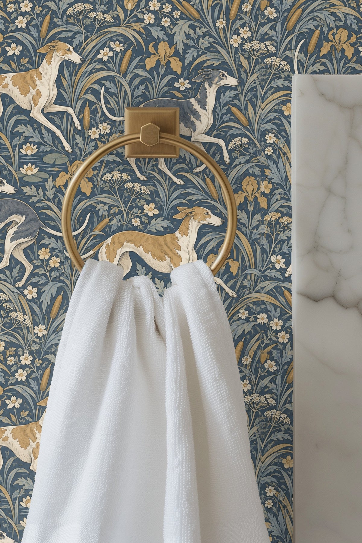 Detailed view of cattail and flower elements in wallpaper