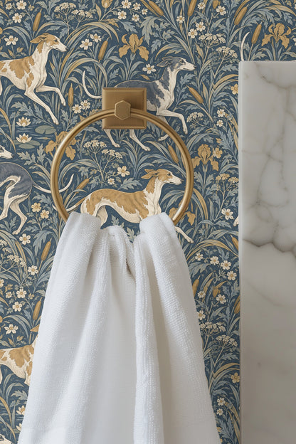 Detailed view of cattail and flower elements in wallpaper