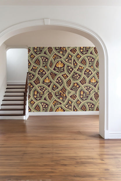 Muted paper-textured surface of wallpaper with delicate shading in petals and leaves