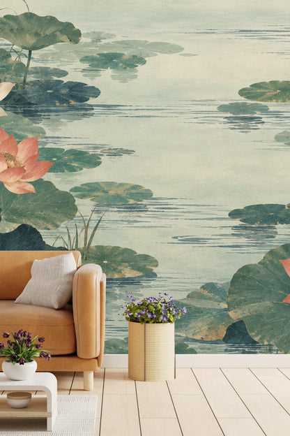 Artistic wallpaper hand-painted style with ancient botanical illustration influence.