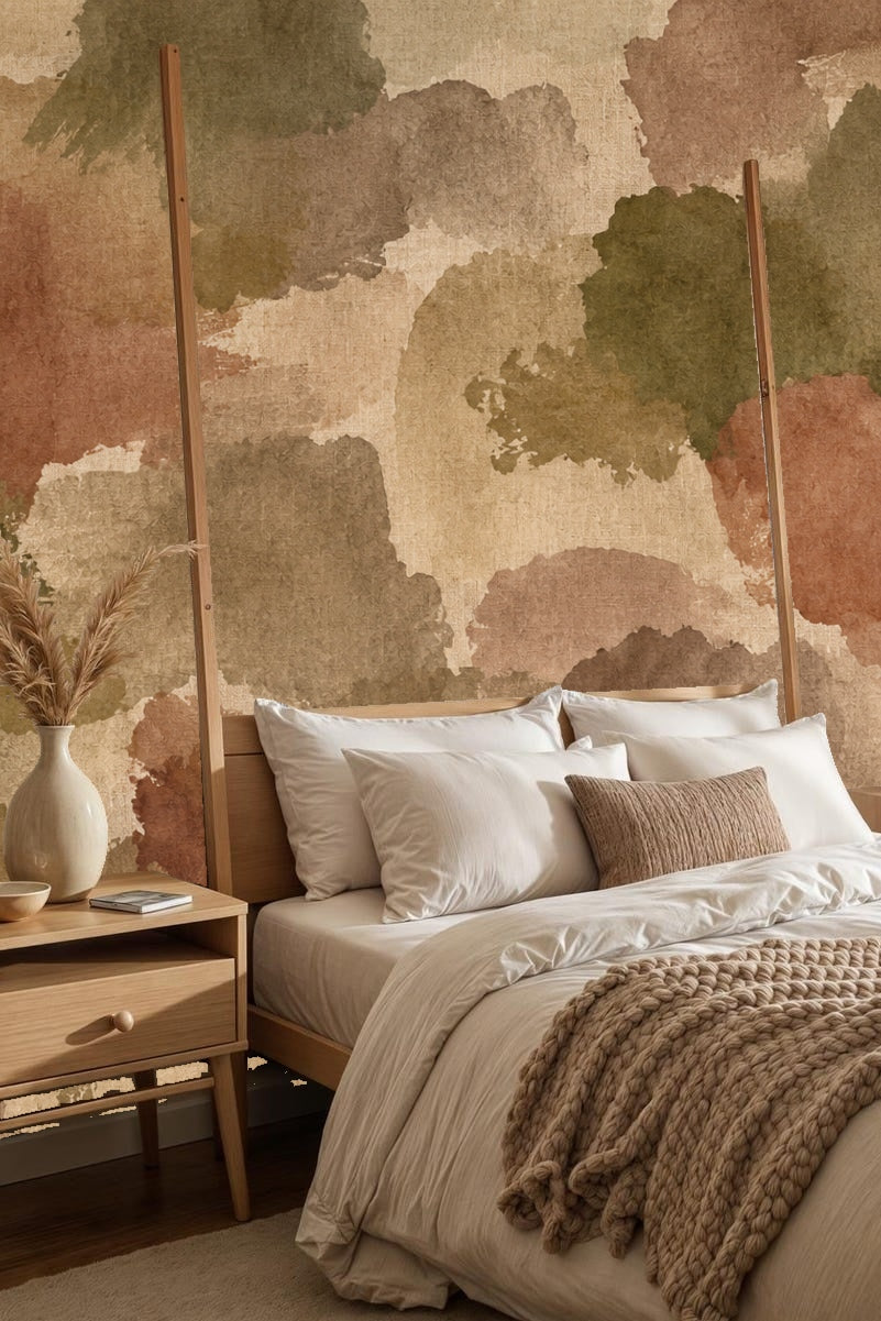 Abstract watercolor wallpaper in earthy clay and olive tones