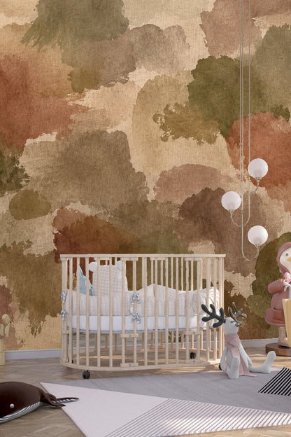 Subtle washes of color on wallpaper in natural tones