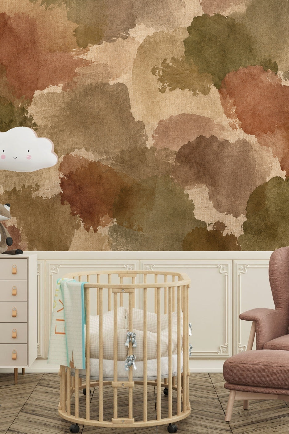 Close-up of watercolor stain pattern in warm earth colors