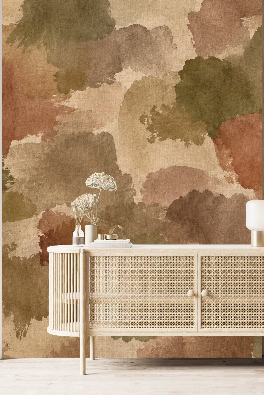 Muted natural tones wallpaper with painterly brush texture
