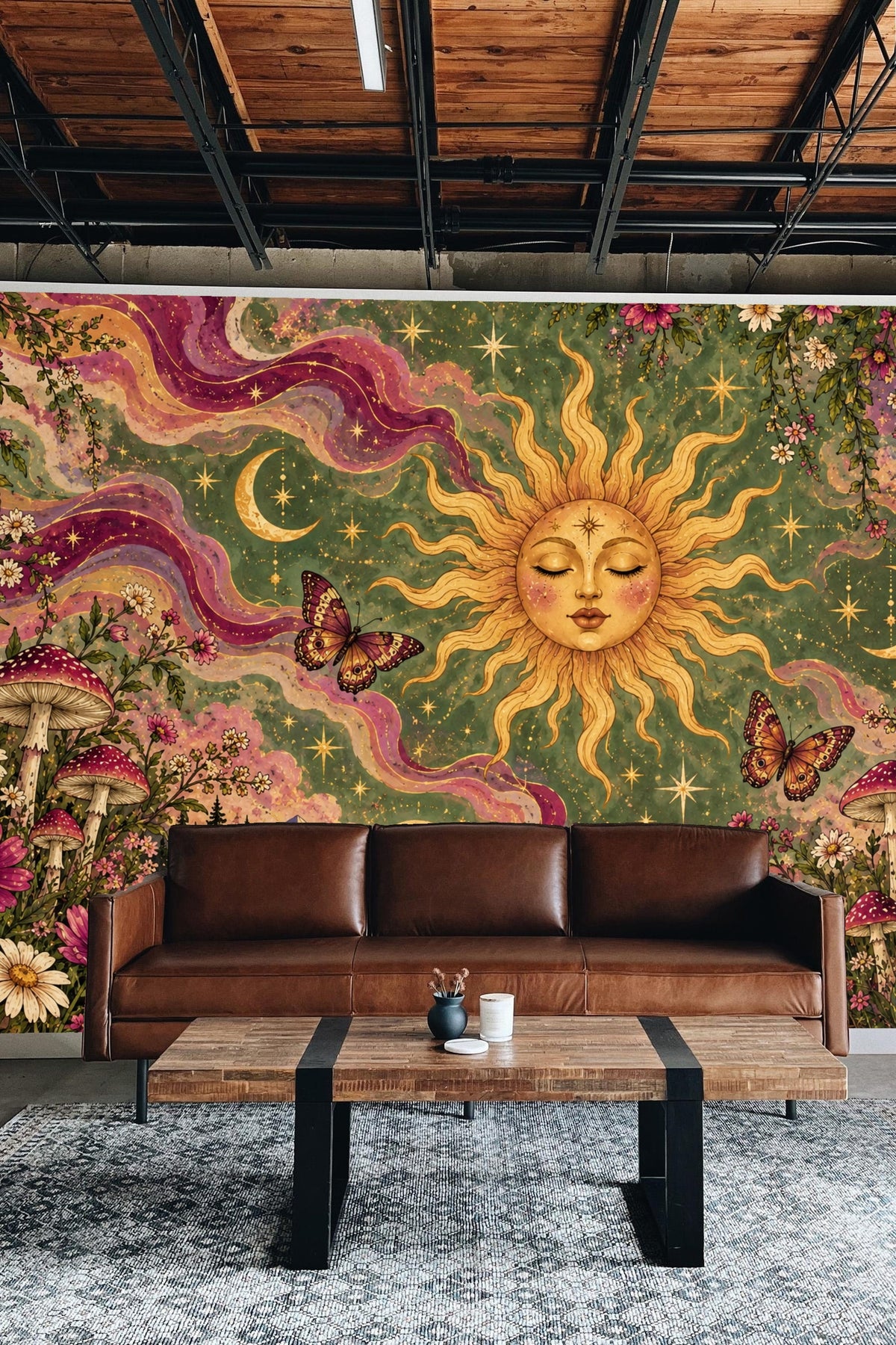 Artistic wallpaper showing mystical plants framing the celestial scene