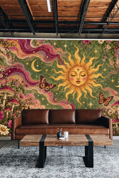 Artistic wallpaper showing mystical plants framing the celestial scene