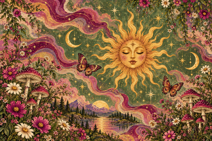 Elegant wallpaper mural blending nature and cosmic elements