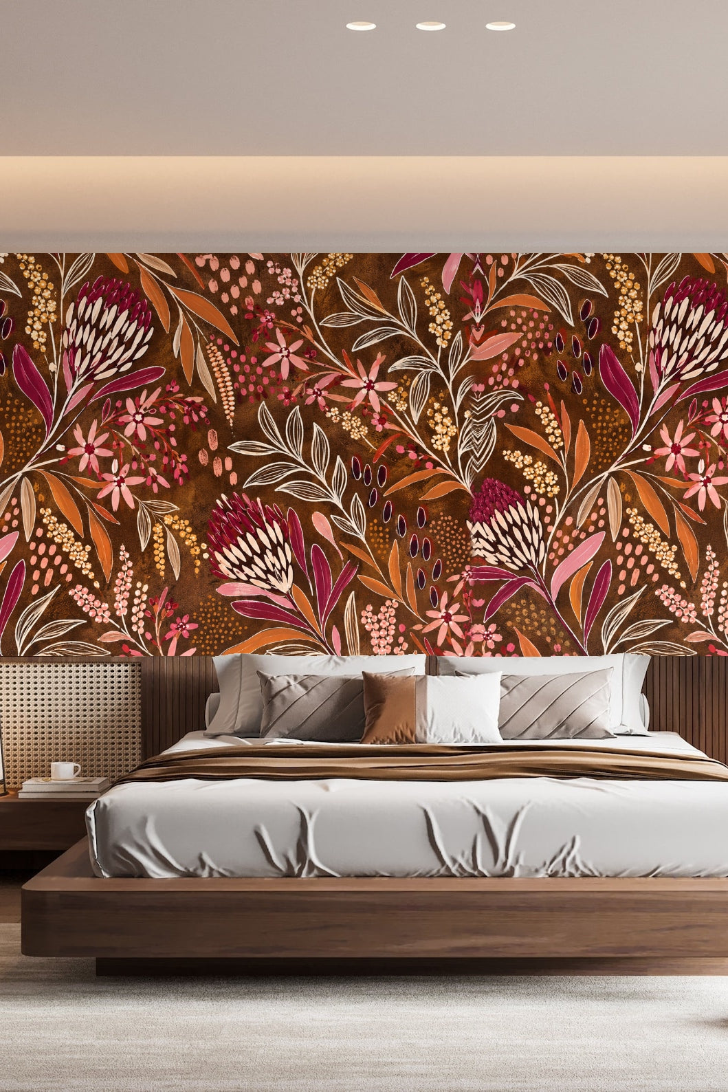 Detailed stem and leaf linework creating dynamic movement across wallpaper