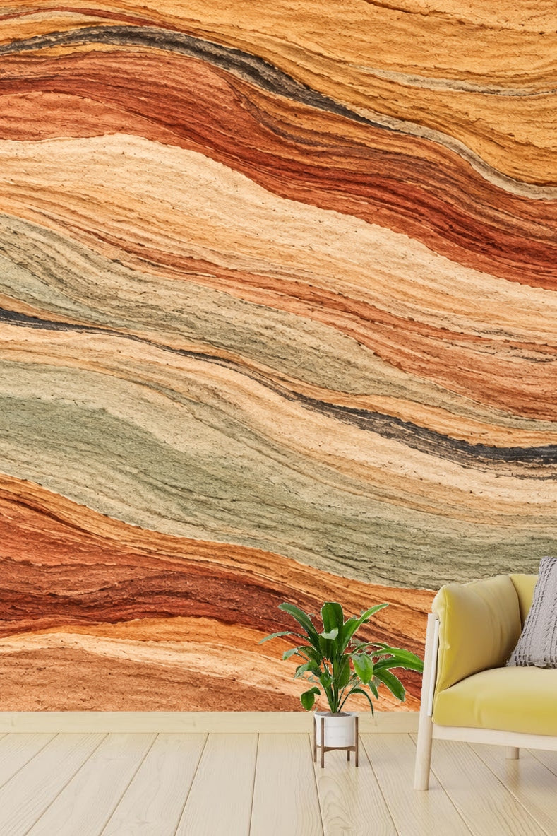 Wallpaper artwork showing layered earth tones with flowing, textured lines