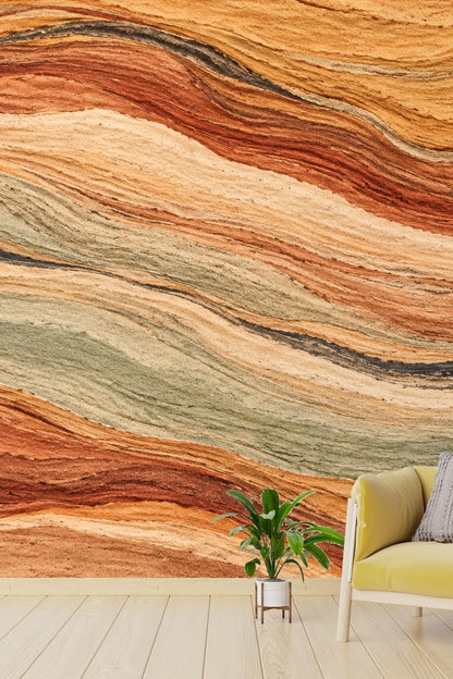 Wallpaper artwork showing layered earth tones with flowing, textured lines