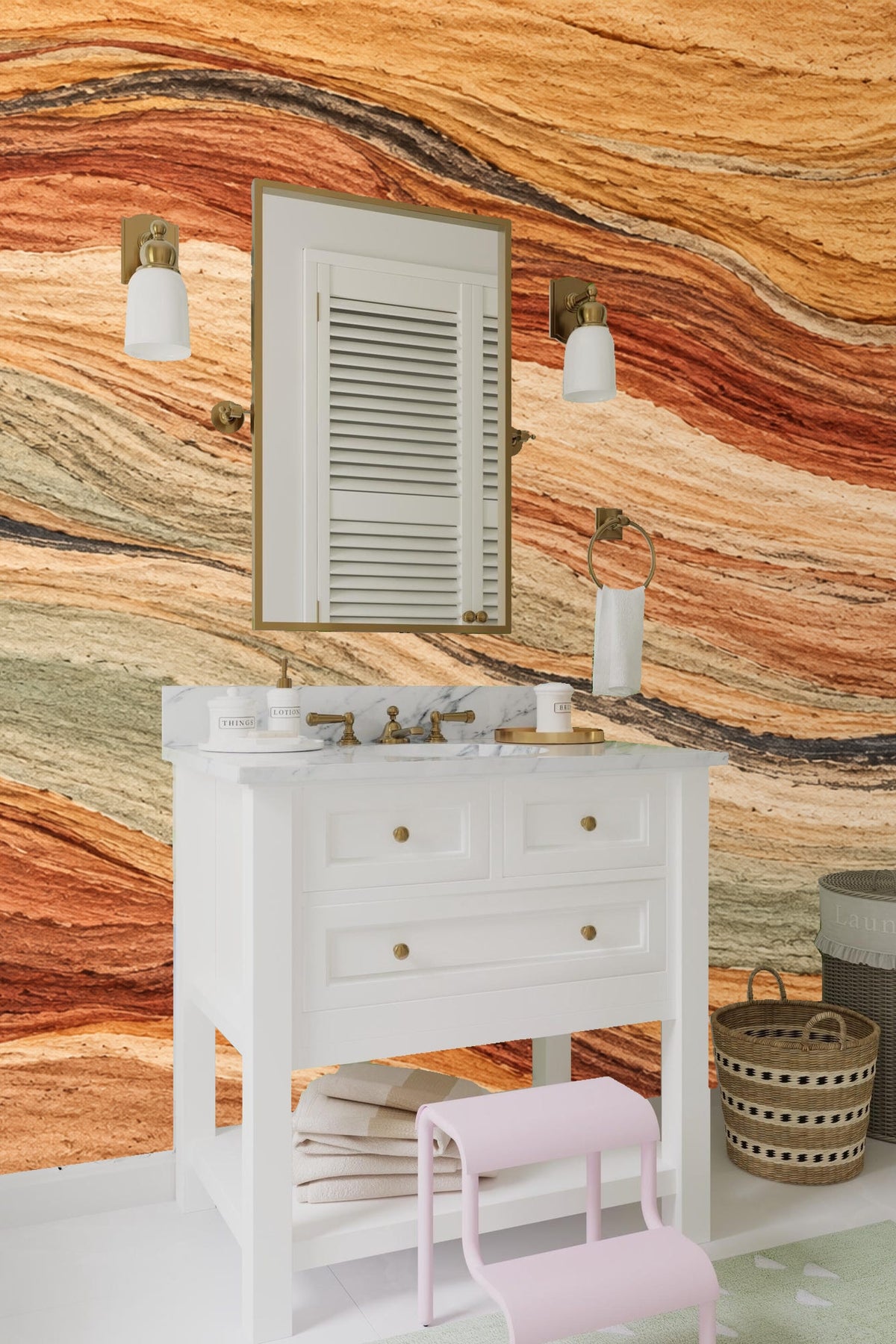 Close-up detail showing texture and color bands of Strata Flow Wallpaper