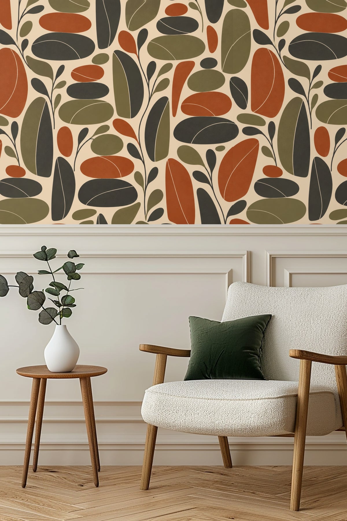 Partial wallpaper shot emphasizing the contrast of deep hues on creamy base.