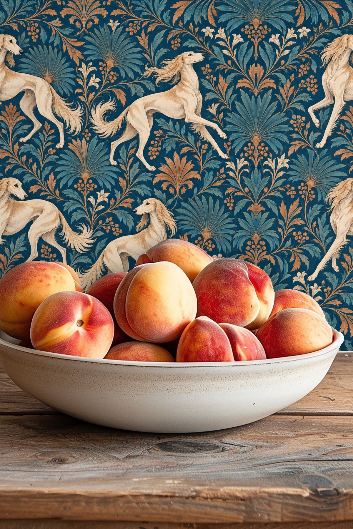 Teal wallpaper background with contrasting golden leaves