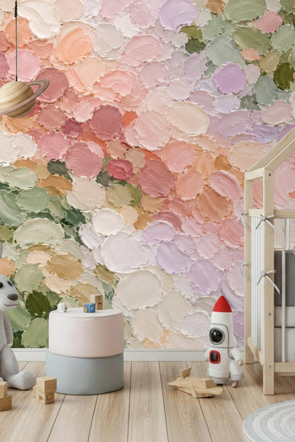 Texture emphasis of thick painted strokes in pastel palette