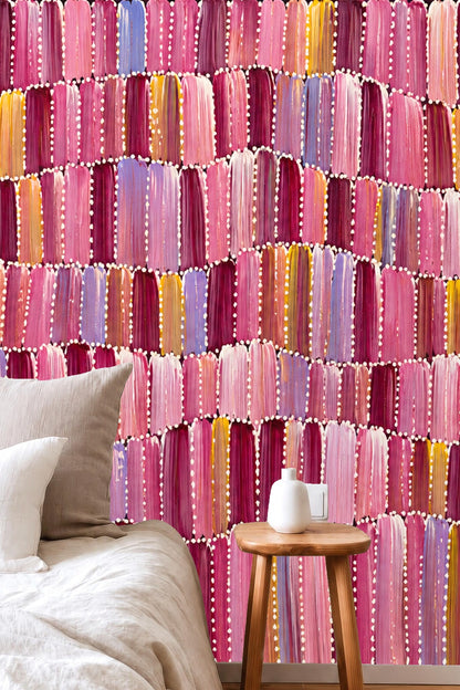 Artistic wallpaper with soft and bright rounded brushstroke forms for feature walls