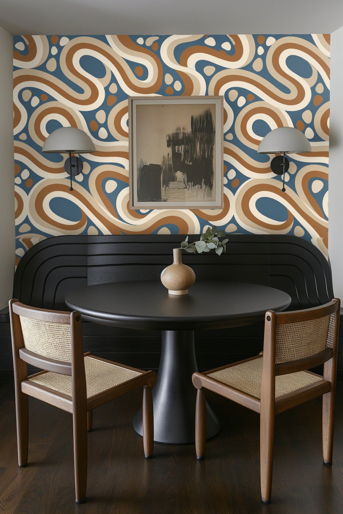 Section of wallpaper conveying retro modern aesthetic with organic shapes