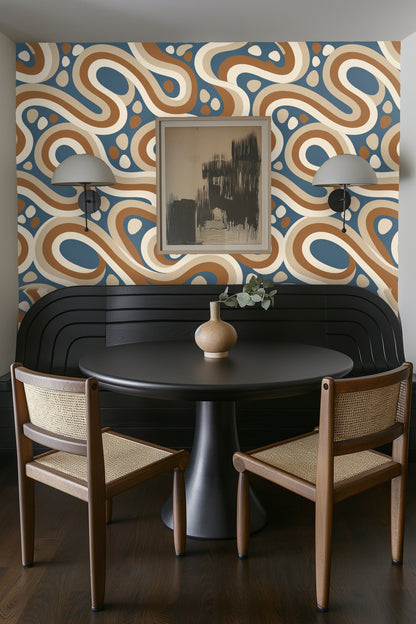 Section of wallpaper conveying retro modern aesthetic with organic shapes