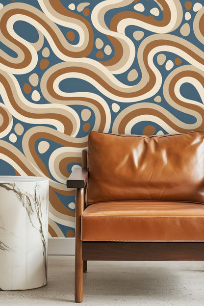 Environmental shot showing wallpaper bringing lively pattern to simple interior