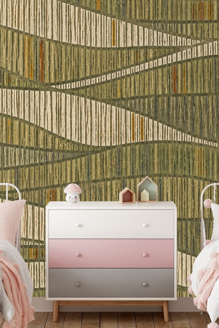 Abstract view of wallpaper stripes weaving through subtle color shifting